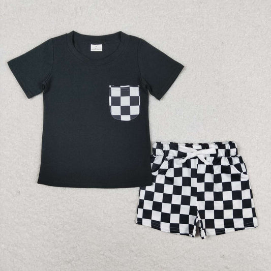 baby boy black shirt matching checkered shorts outfit