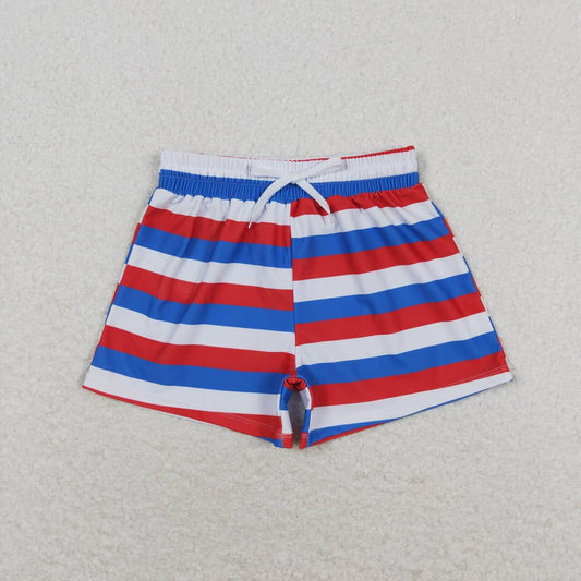 Boys july 4th blue white red stripes swim trunks preorder