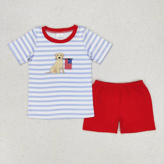 embroidery American flag dog july 4th boy outfit