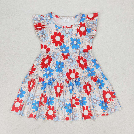 American girls red blue flower july 4th dress