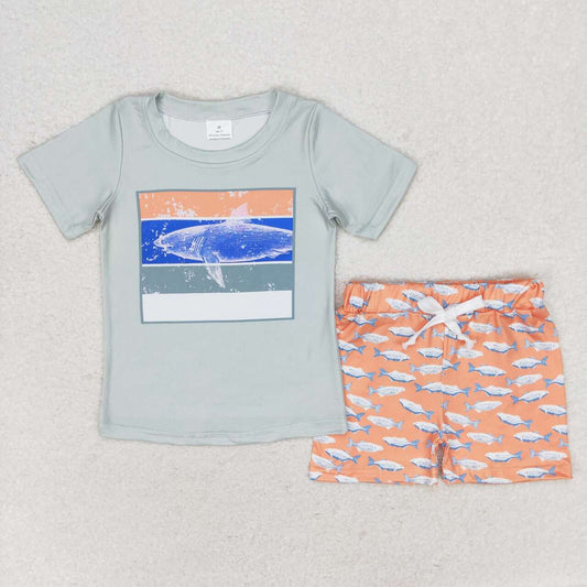 infant baby boy see whale summer clothing set