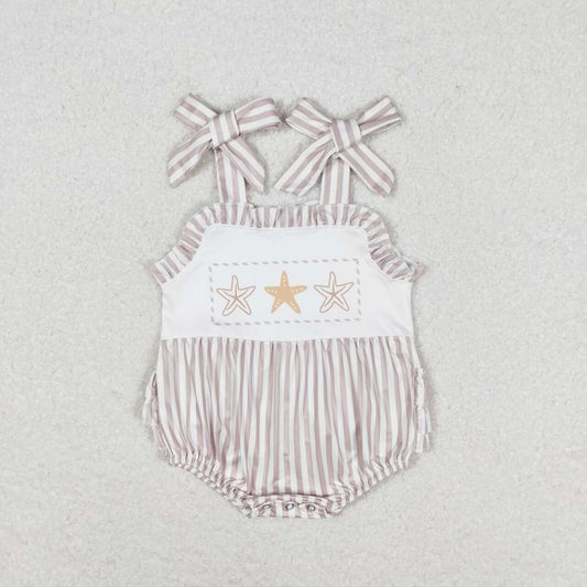 toddle baby girls khaki stripes starfish romper
