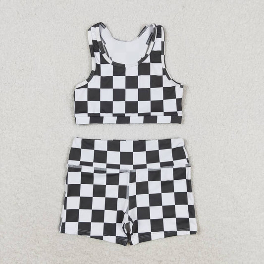 white black checkered boutique yoga outfit