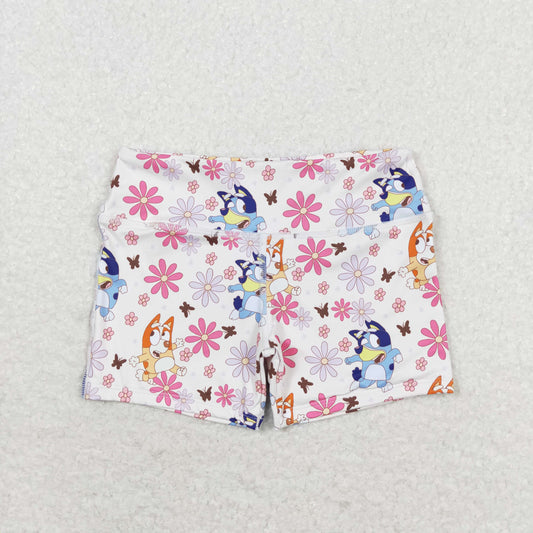 cartoon blue dog floral shorts