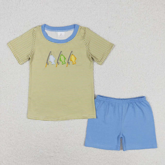 infant baby boy embroidery fishing clothing set