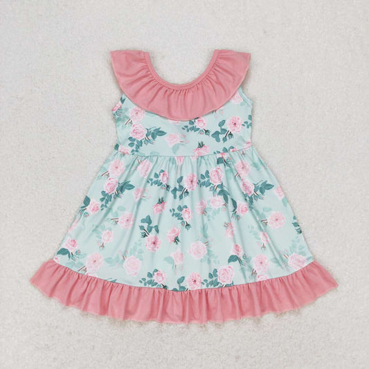 baby girls blue floral boutique bow knot dress