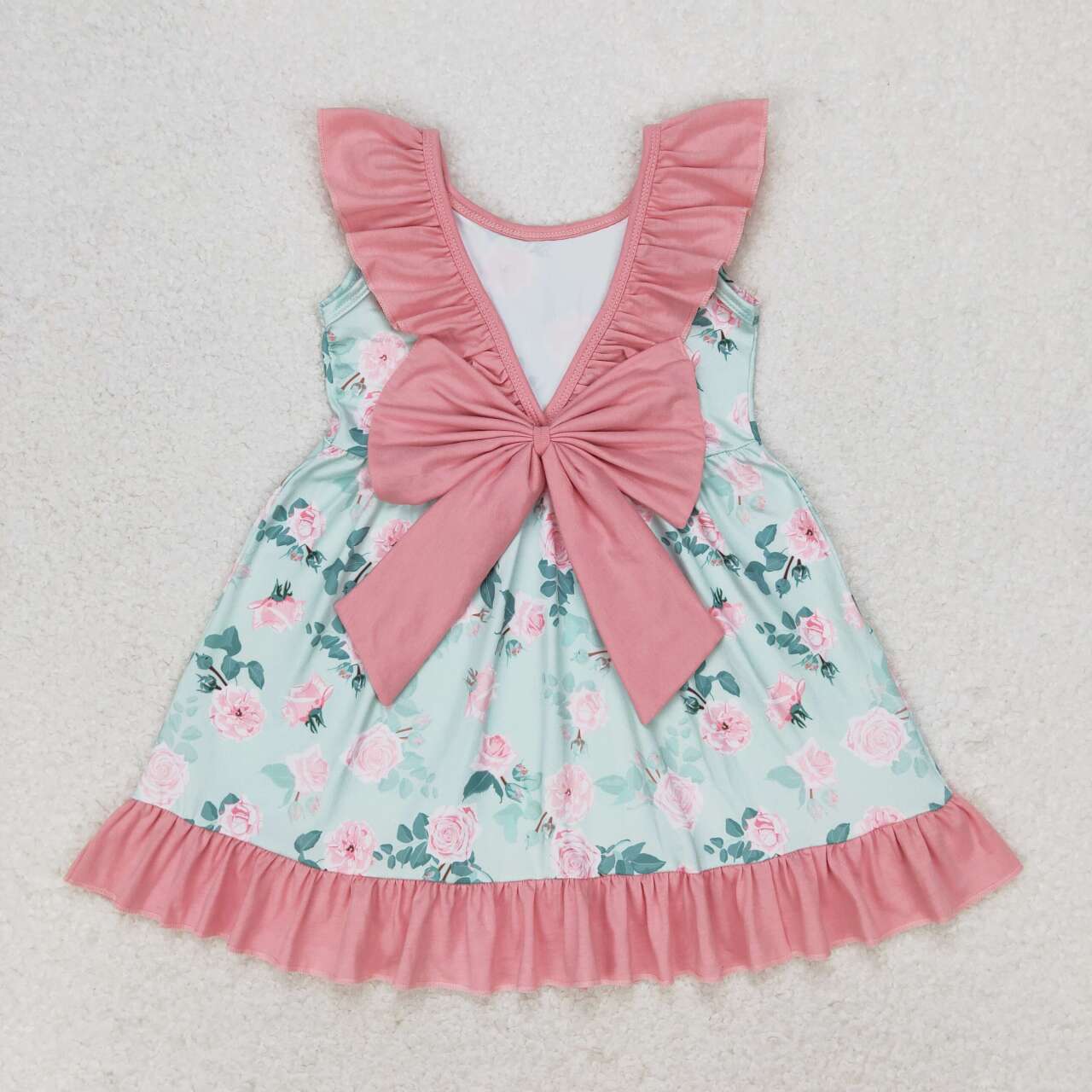 baby girls blue floral boutique bow knot dress