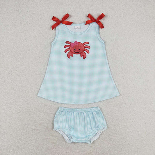 toddle boy blue gingham embroidery crab bummie set