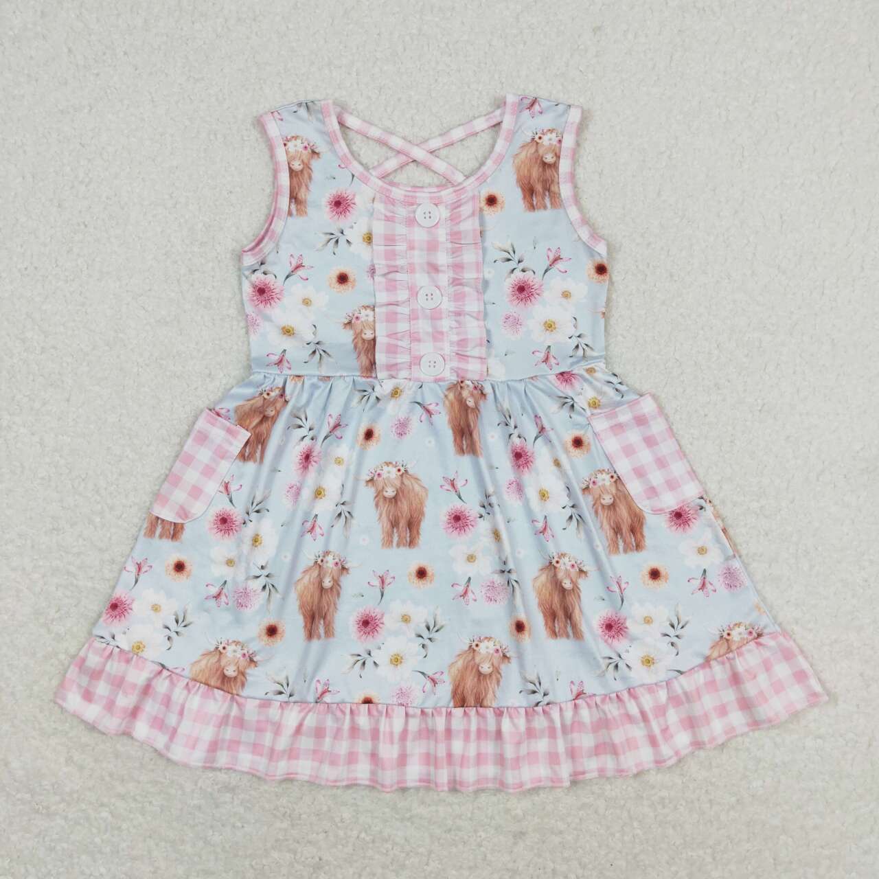 toddle baby girls highland cow floral pocket dress