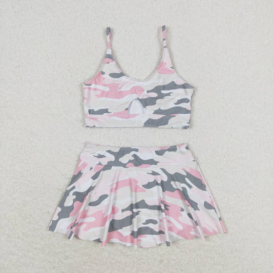 pink grey camo two pieces bathing suit