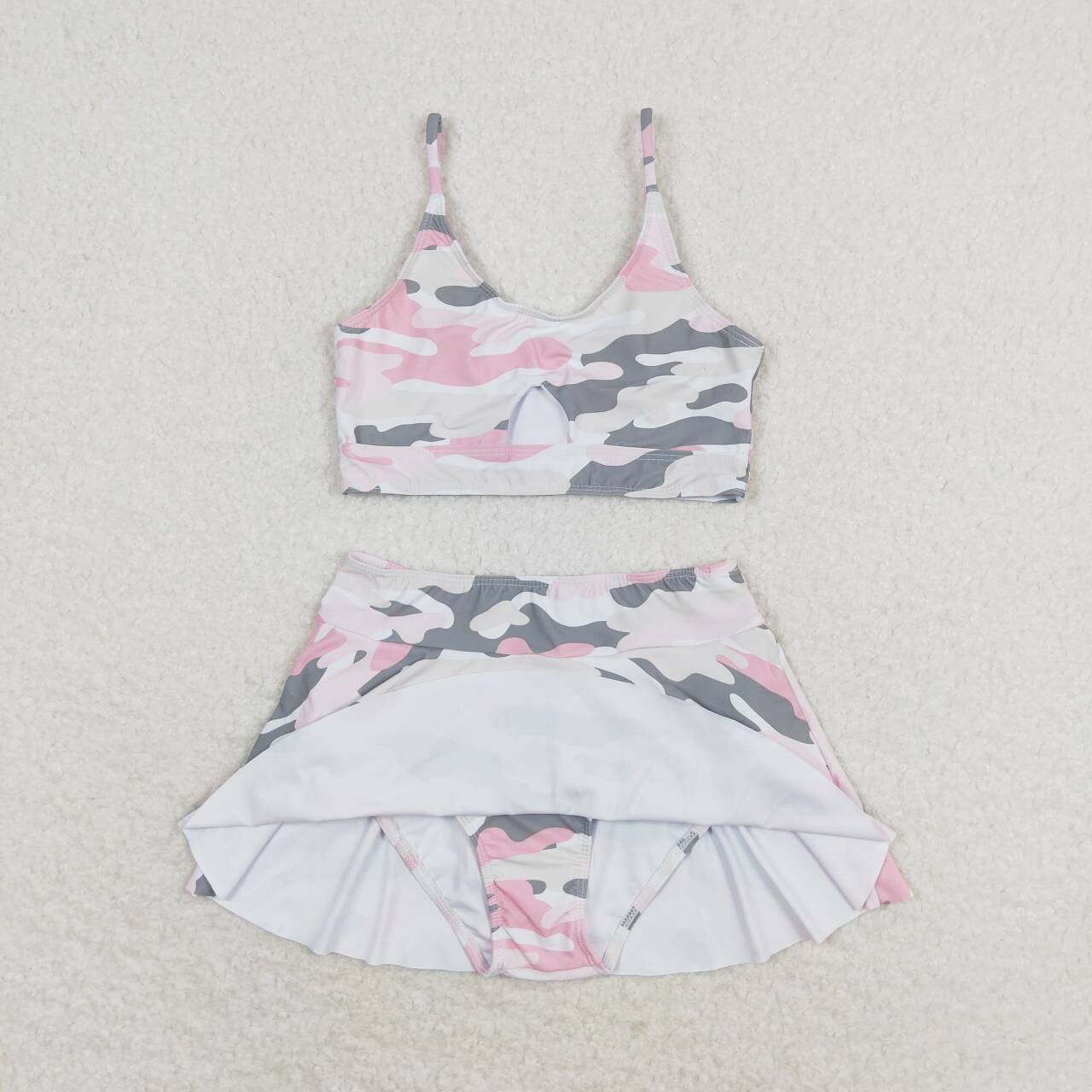 pink grey camo two pieces bathing suit