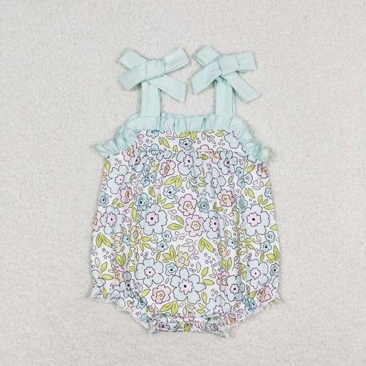 infant toddle baby girls blue floral romper