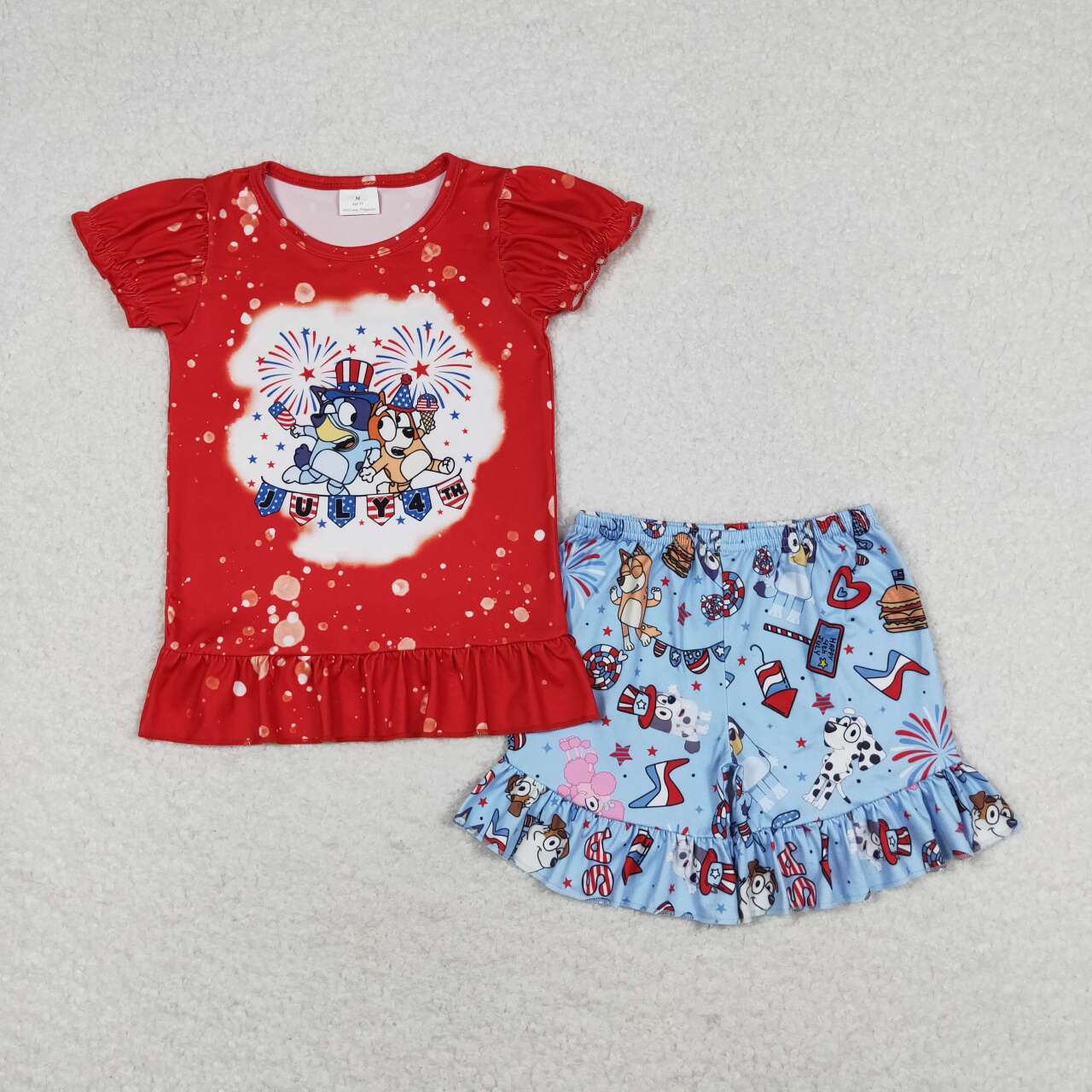 girls cartoon blue dog july 4th outfit