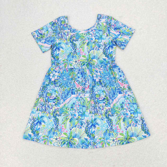 children girls blue floral boutique dress