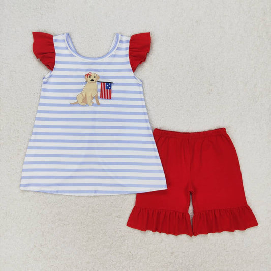 embroidery American flag girls july 4th outfit