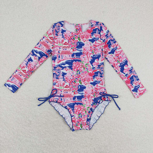 floral long sleeve one pieces wholesale summer swimwear