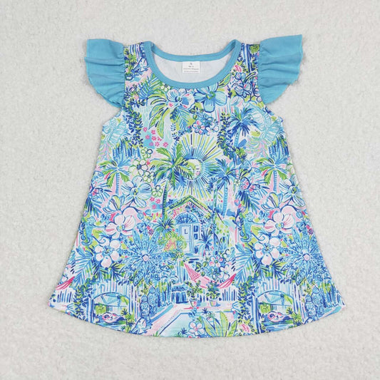 toddle baby girls blue floral boutique shirt