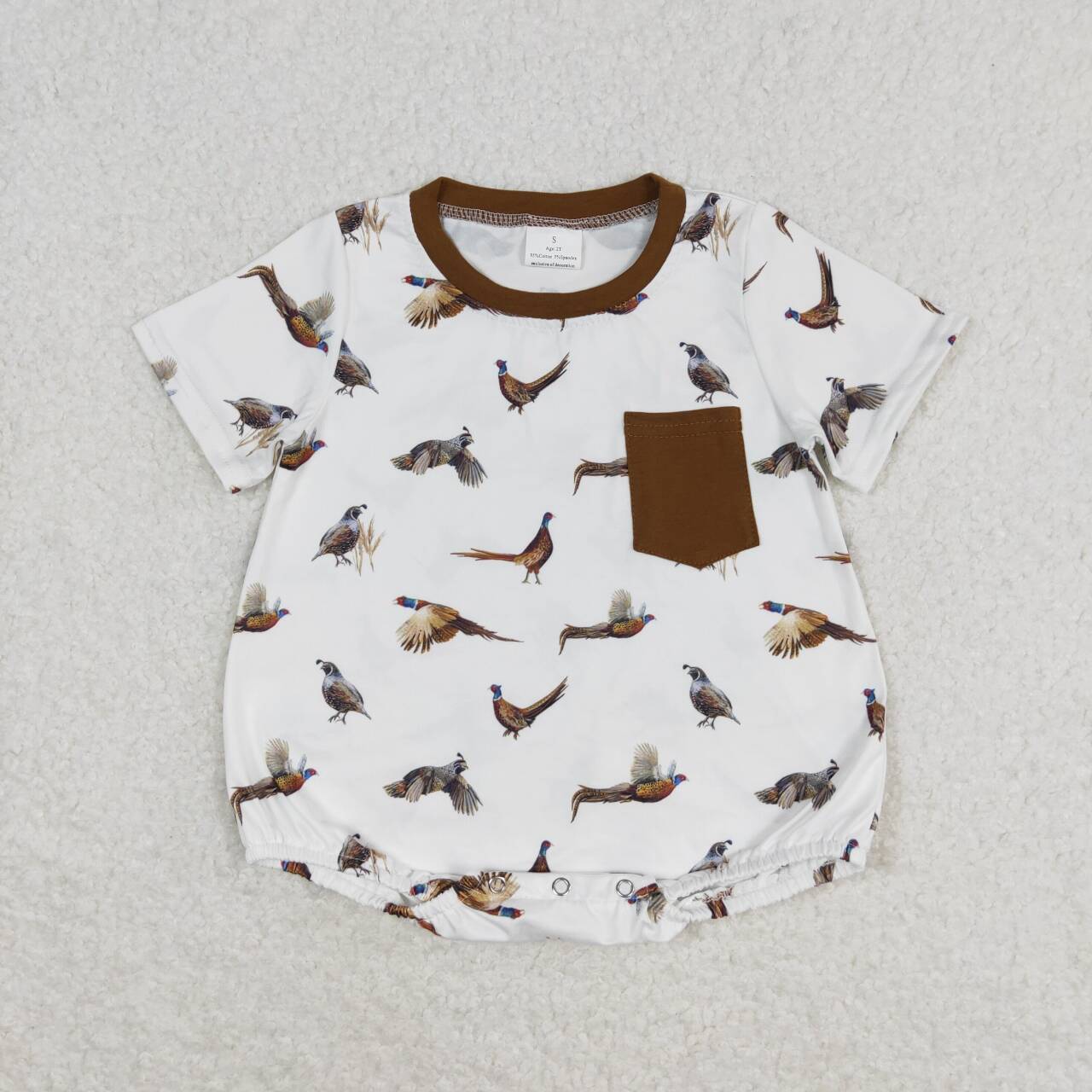 forest bird baby boy zip romper