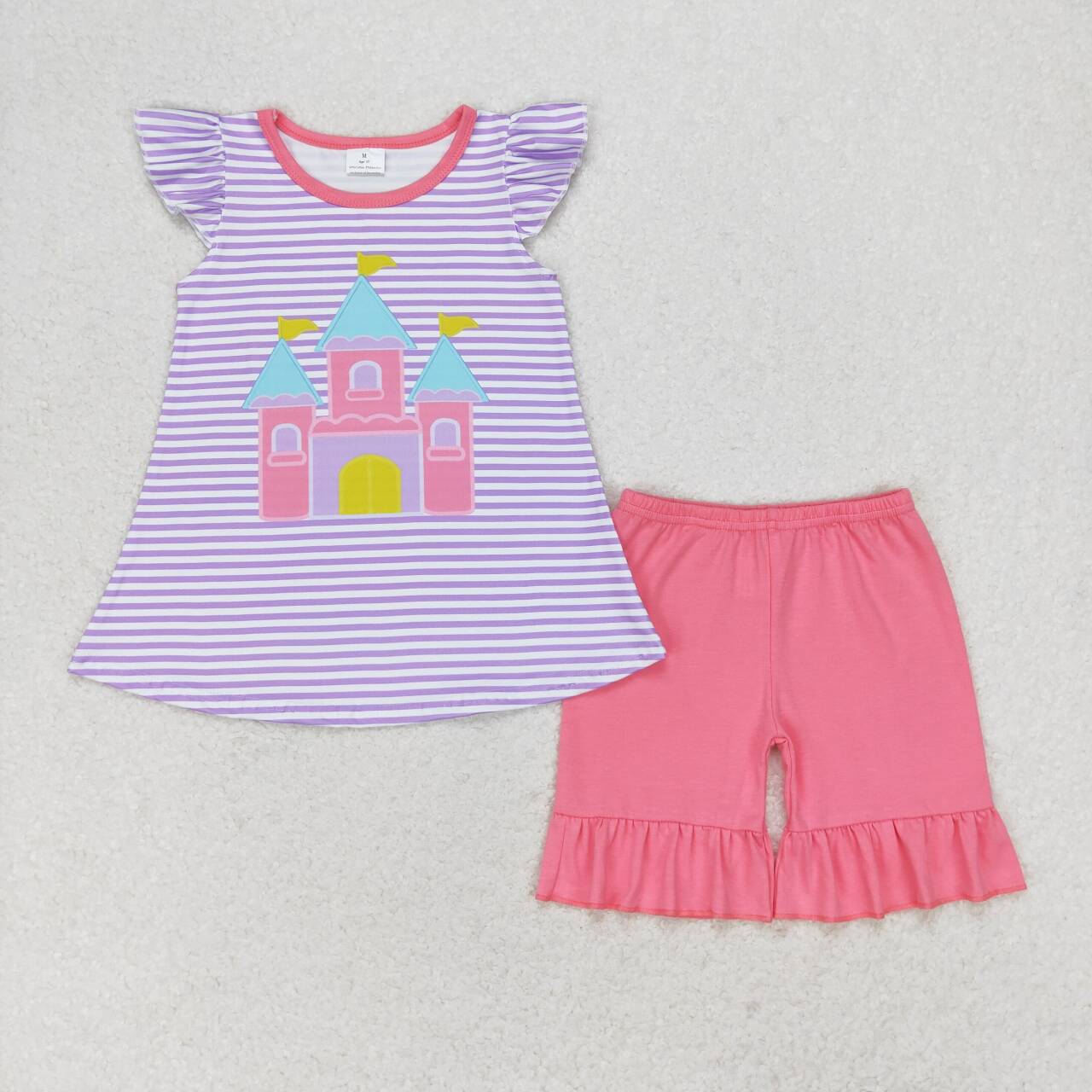 purple stripes castle top pink ruffle shorts boutique outfit