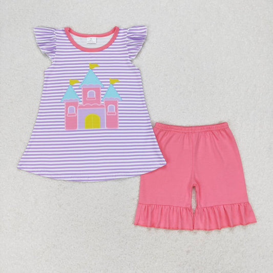 purple stripes castle top pink ruffle shorts boutique outfit