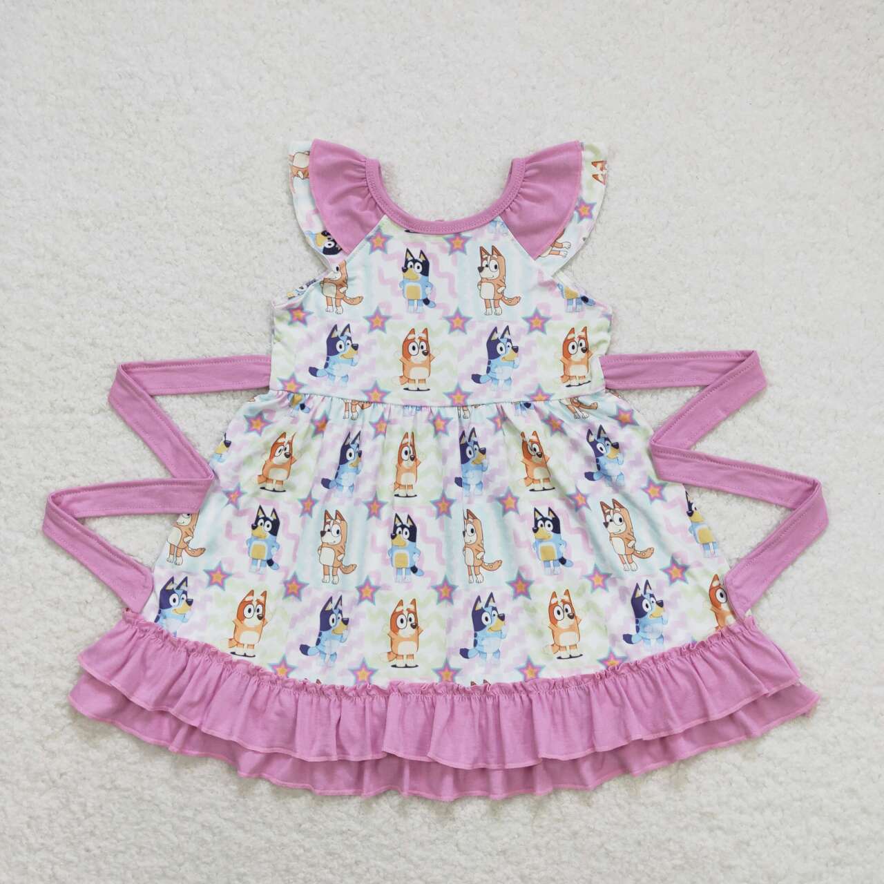 blue cartoon dog baby girls boutique dress