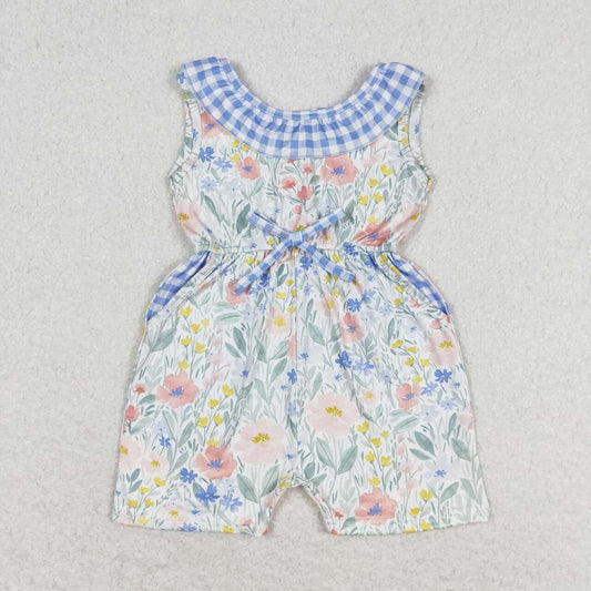 blue plaid floral boutique romper