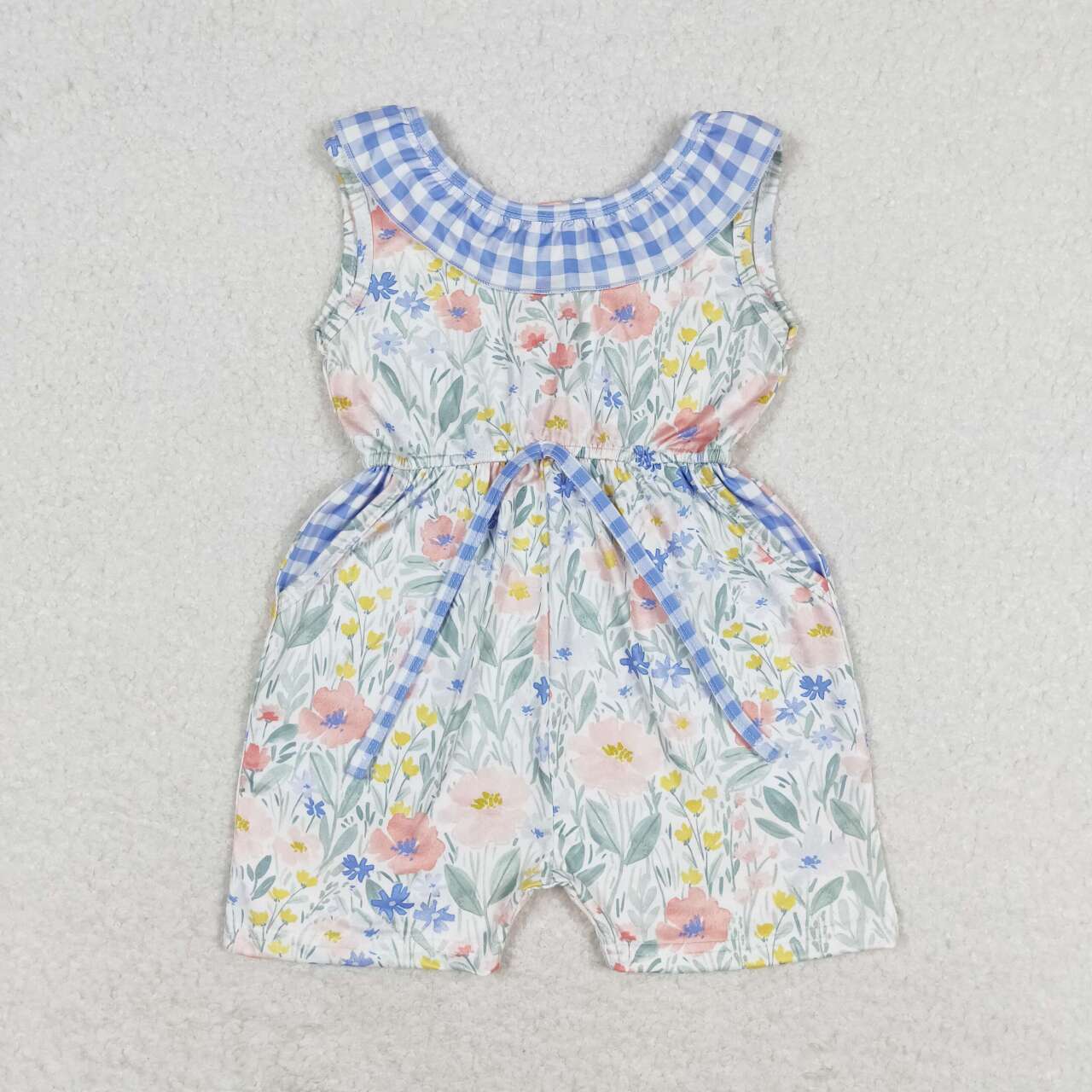 blue plaid floral boutique romper