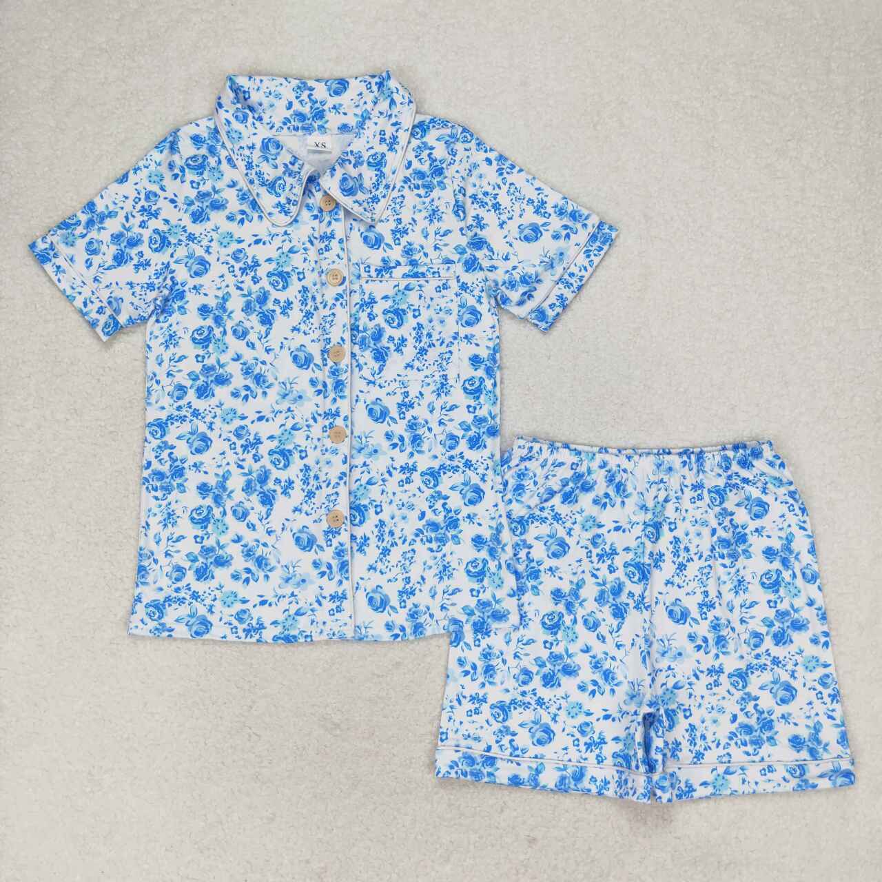 Adult blue floral short sleeve pajama set