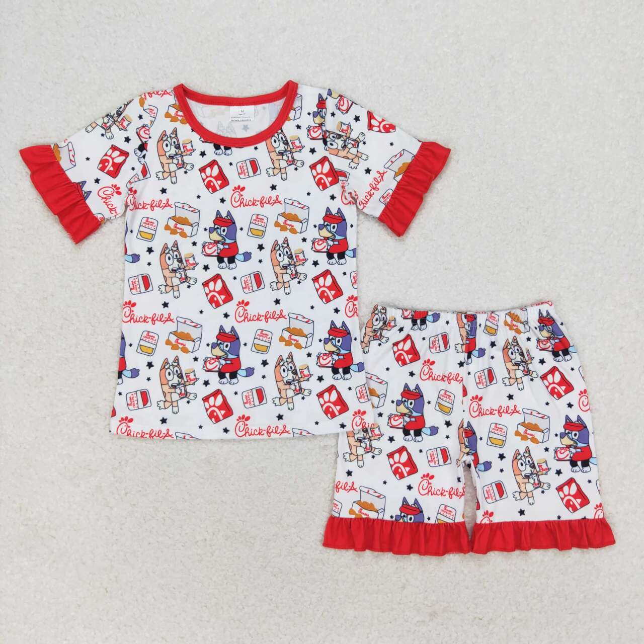 bue cartoon dog chips print baby girls clothes