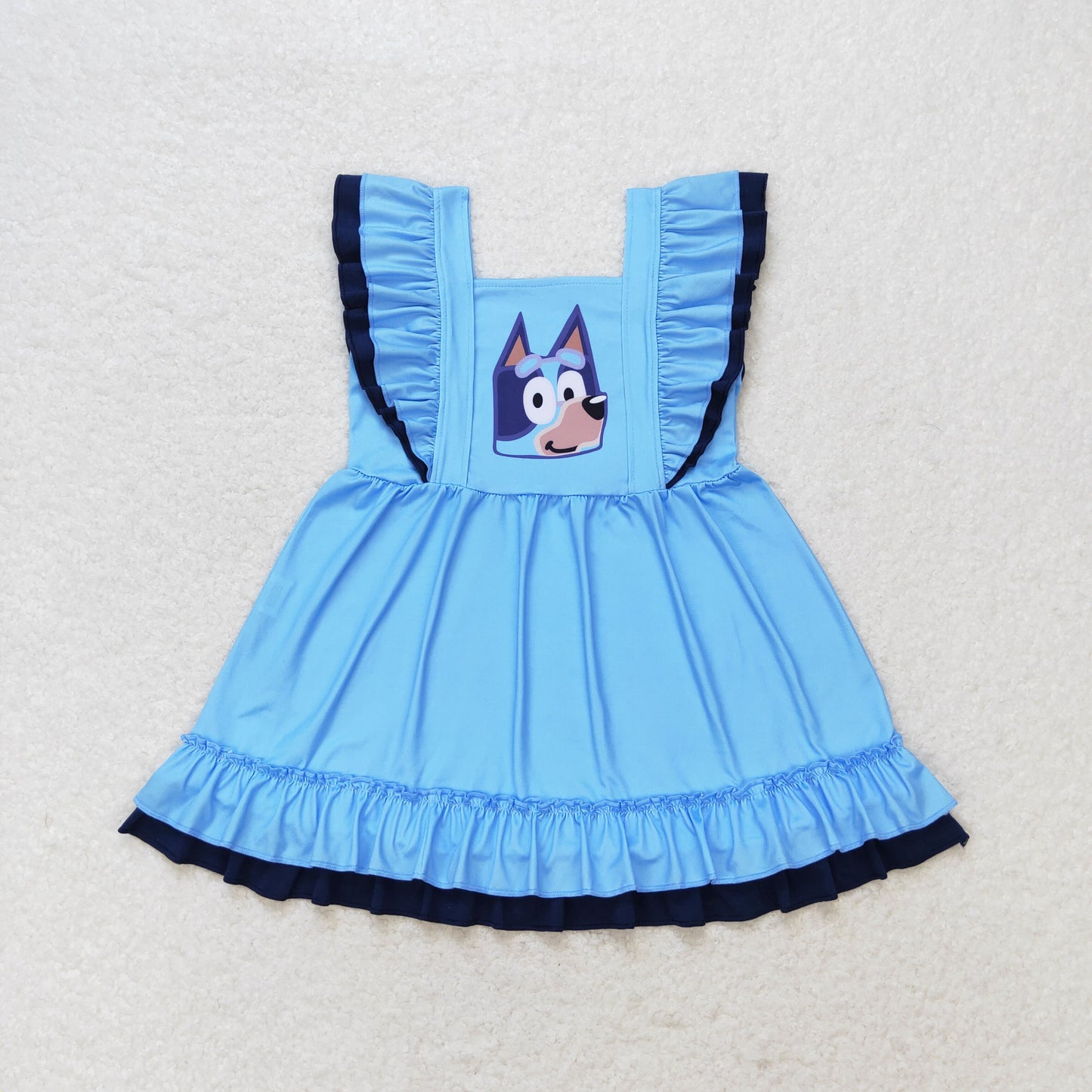 best sister blue cartoon dog blue dress wholesale baby clothes