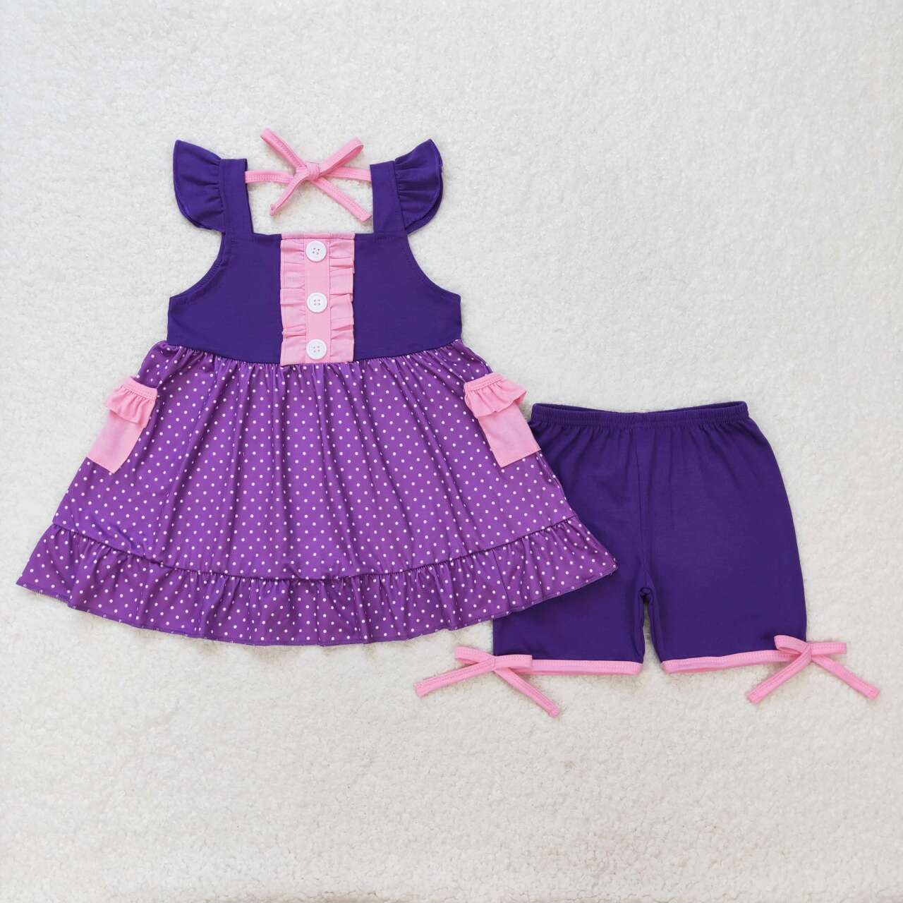 baby girls princess polka dots pocket outfit