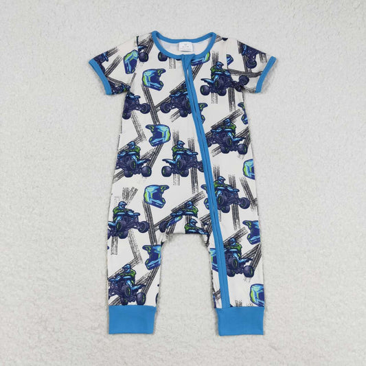 toddle boy short sleeve monster bike zip romper