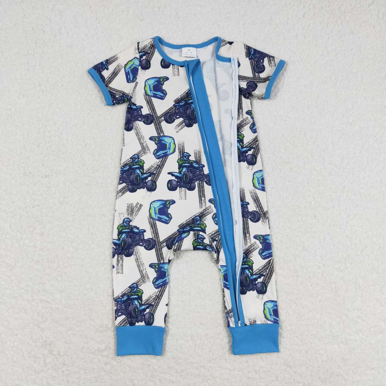 toddle boy short sleeve monster bike zip romper