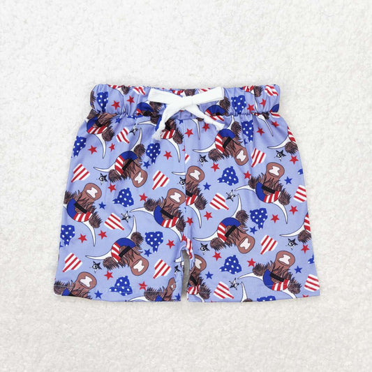 American flag highland cow summer shorts