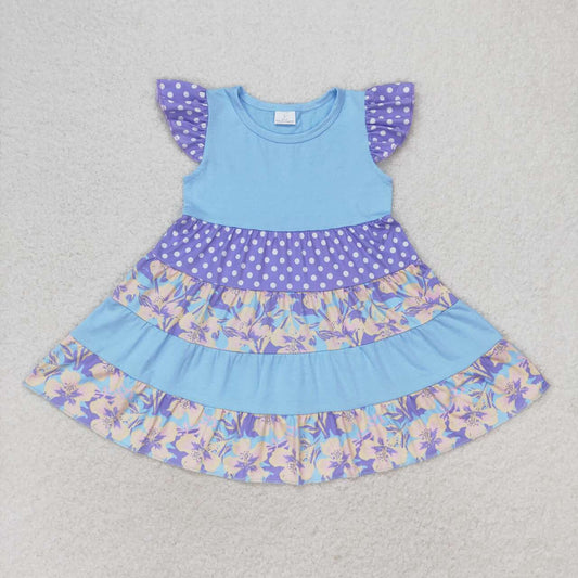 infant baby girls blue floral lavender dots boutique dress