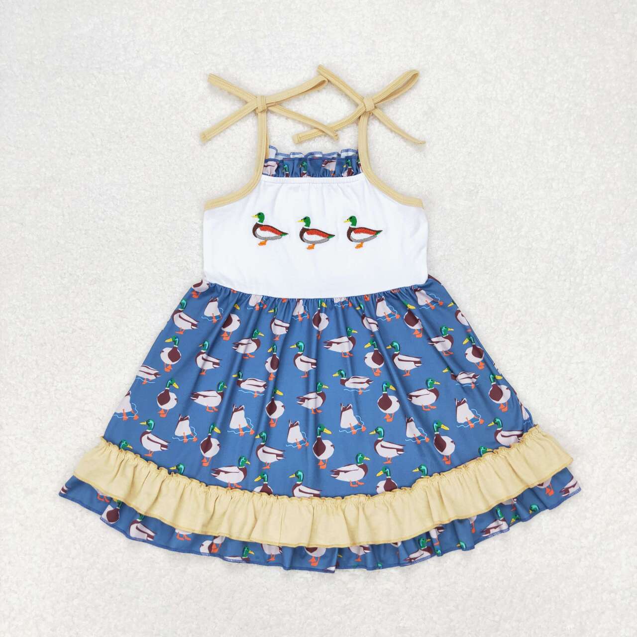 wholesale girls embroidery mallard duck dress