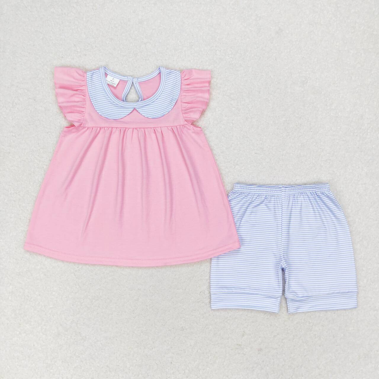 infant toddle girls pink short blue stripes shorts summer outfit