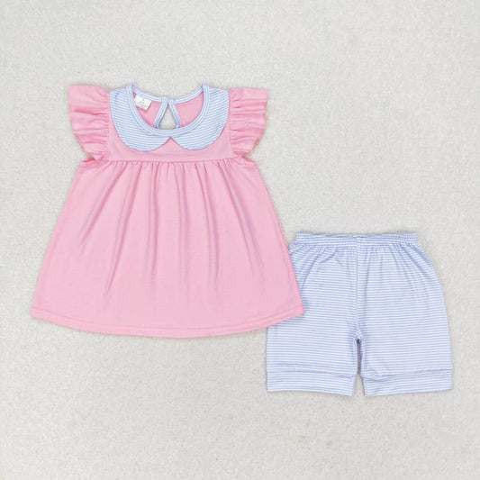 infant toddle girls pink short blue stripes shorts summer outfit