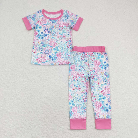 pink blue floral baby boy short sleeve outfit