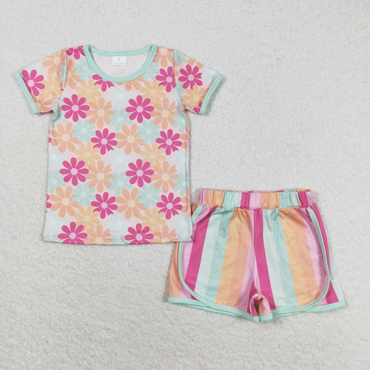 flower girls shirt stripes shorts summer clothing set