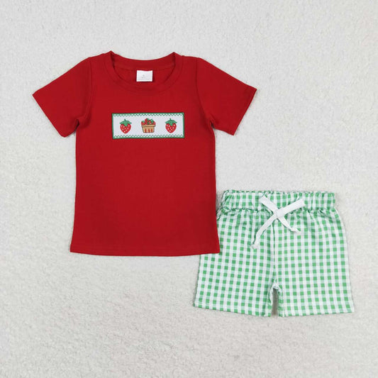 baby boy embroidery strawberry design 2pcs summer clothes