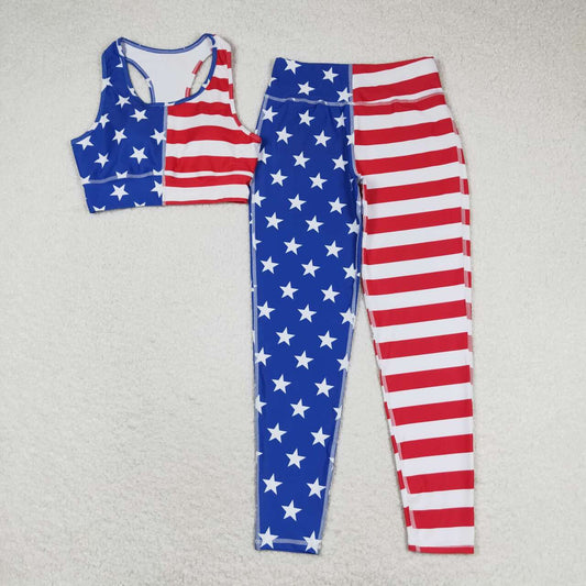 Adult blue star red stripes july 4th yoga outfit