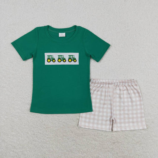 embroidery green farm tractor baby boy clothes