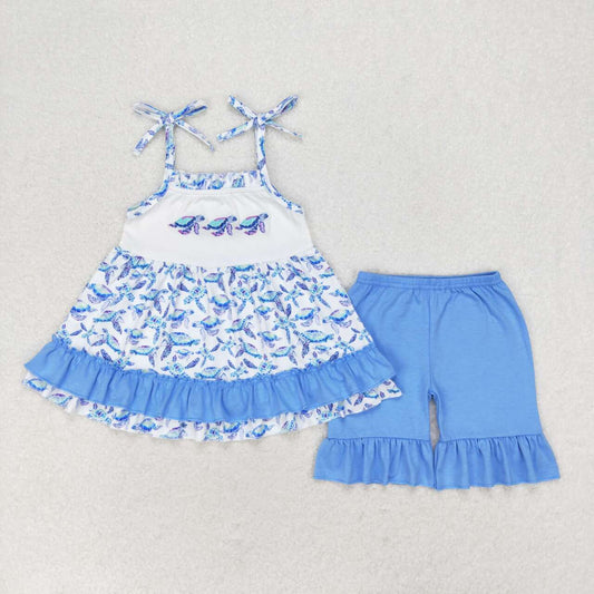 embroidery sea turtle baby girls summer beach clothes