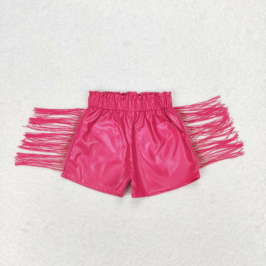 toddle girls hot pink p-leather tassel shorts