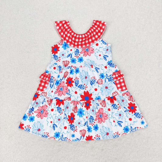 red plaid floral july 4th dress