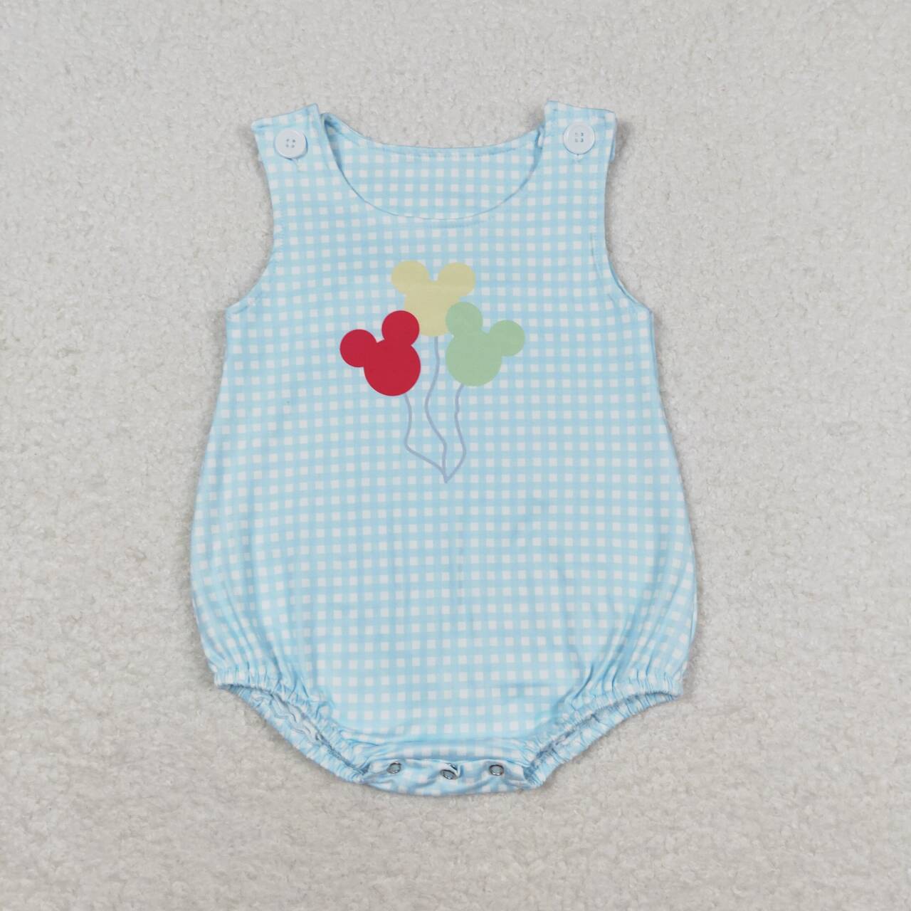 toddle baby boy blue gingham cartoon romper