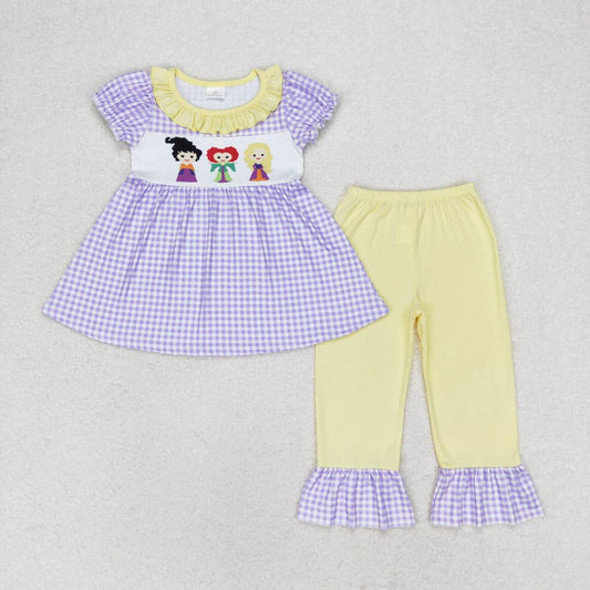 lavender plaid baby girls halloween witches outfit