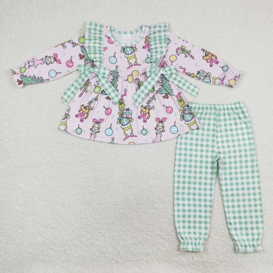 wholesale girls christmas green face mathing shirt pants