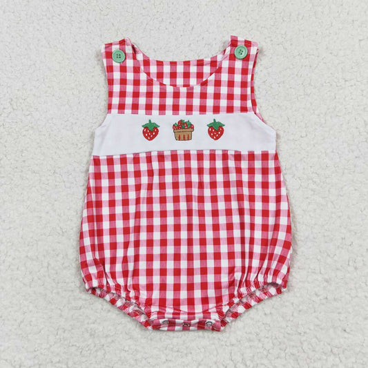 newborn baby girl embroidery strawberry romper